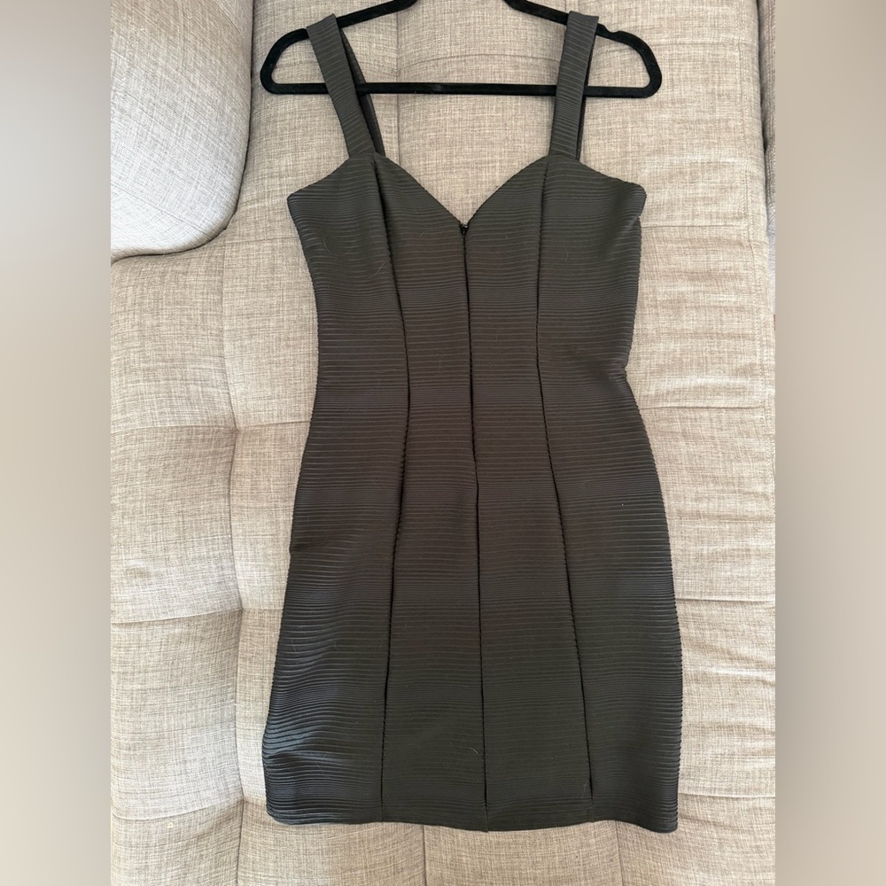 bebe Black Strapless Ribbed Bodycon Mini Dress